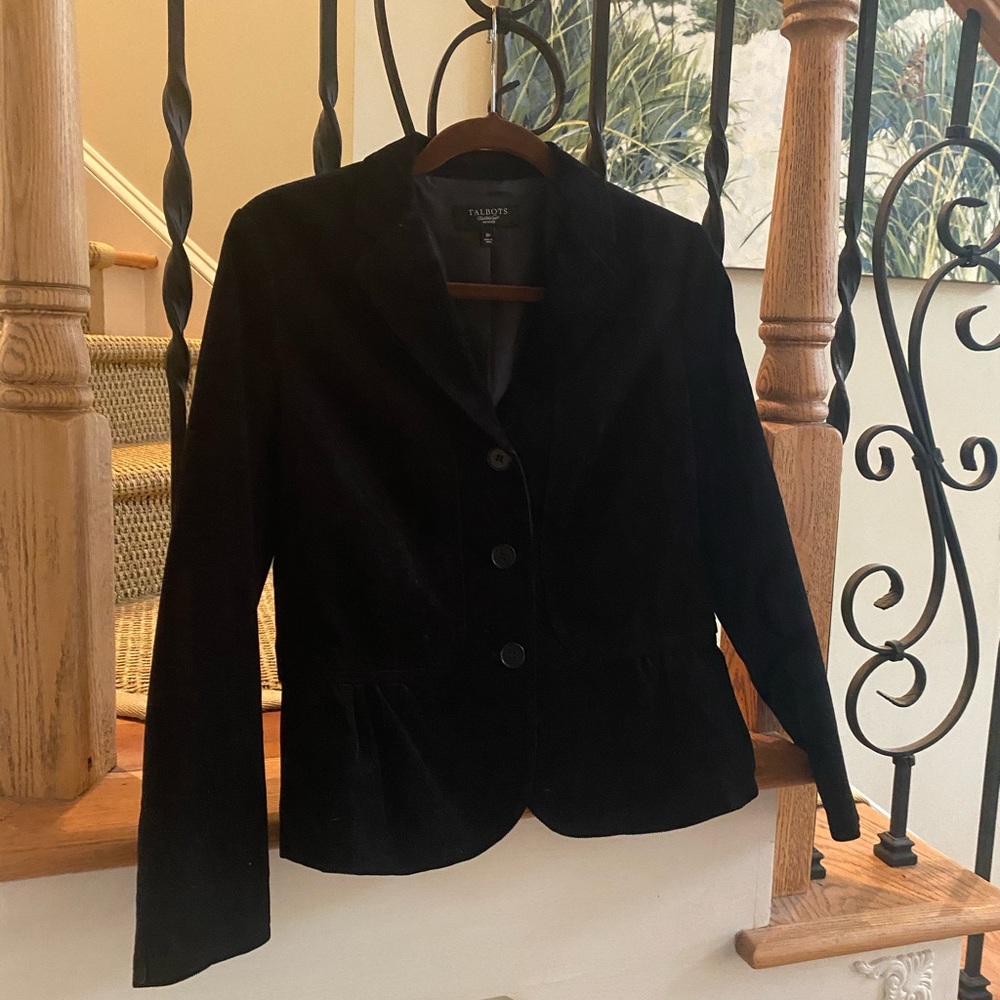 Talbots Black Corduroy Jacket with Ruffle Detail